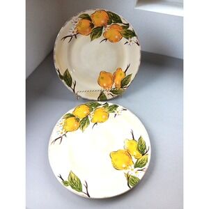 Pier 1 Imports Earthenware Avalon Lemons Round Dinner‎ Plates Set of 2 Country